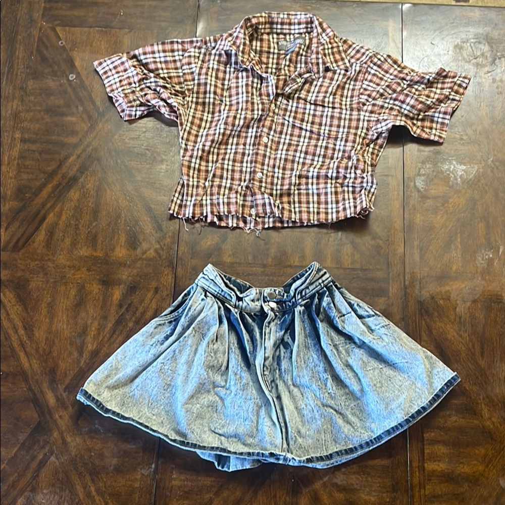 Plaid Crop Top by ubran up pipeline and Denim Skirt by sister sister  Set by tom